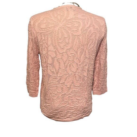 ALFRED DUNNER Cardigan and Knit Top Attached Sz Small Pink White Lovely Pattern - Picture 3 of 8